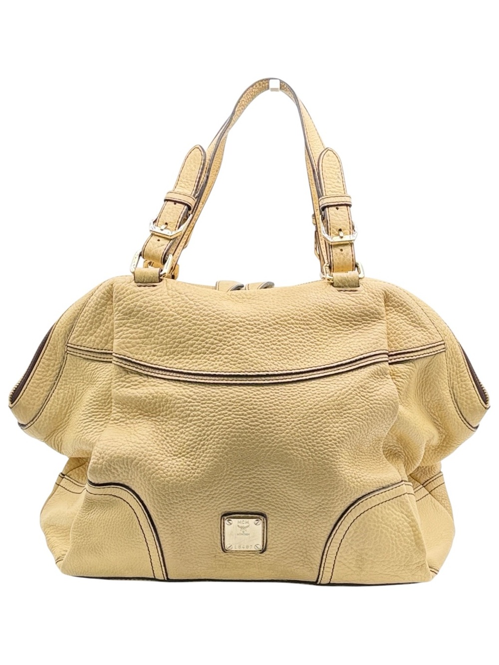 MCM Yellow Pebbled Leather Studded Hobo Satchel Bag Vintage